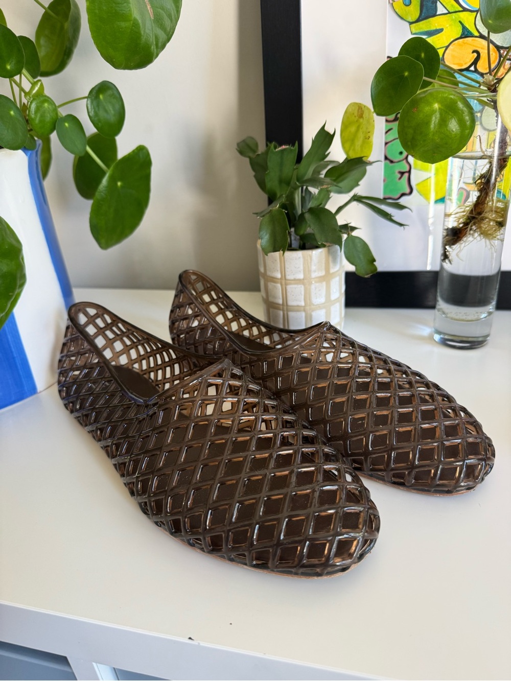 GAP Dark Brown Lattice Jelly Slip-On Flats
